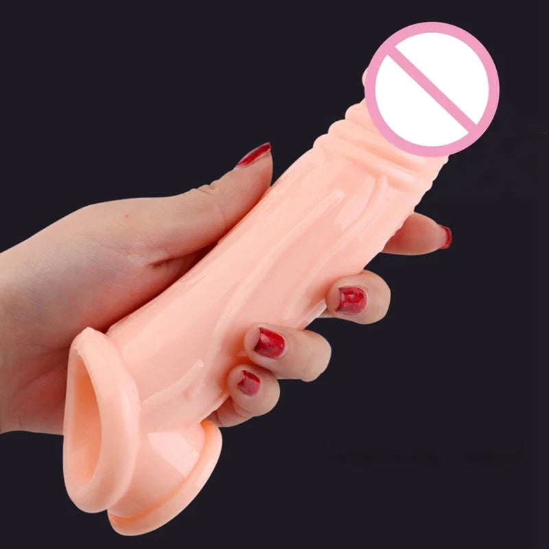 Realistic Penis Extension Cock Sleeve Reusable Silicone Penis Enlarger Delay Condoms For Men Dildo Enhancer Sex Toys