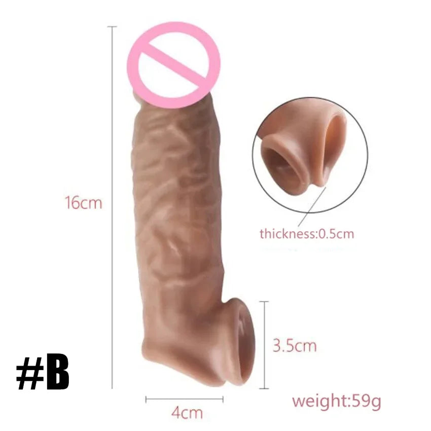 Realistic Penis Extension Cock Sleeve Reusable Silicone Penis Enlarger Delay Condoms For Men Dildo Enhancer Sex Toys