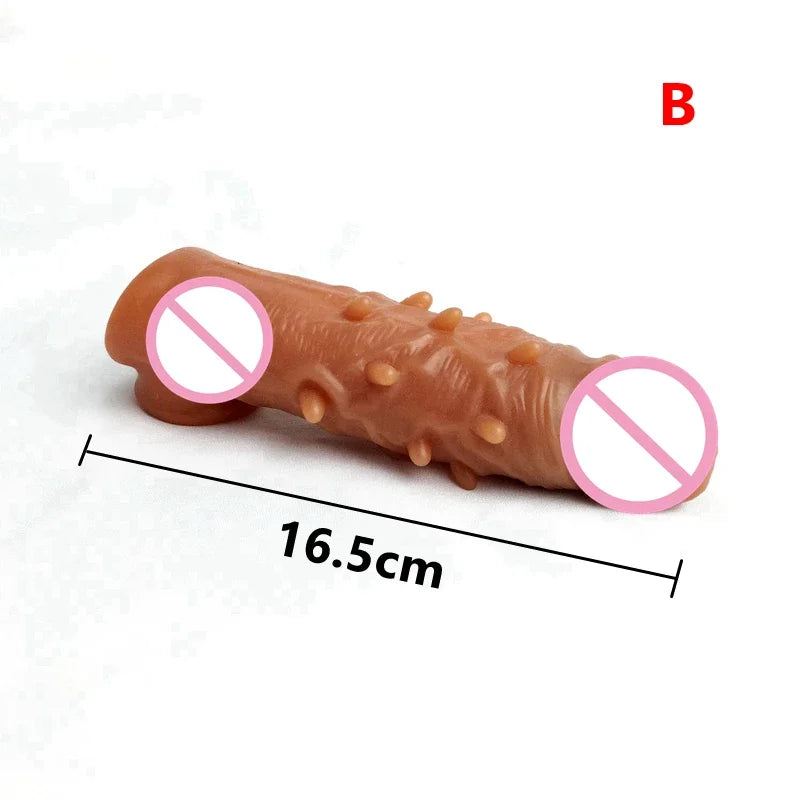 Realistic Penis Extension Cock Sleeve Reusable Silicone Penis Enlarger Delay Condoms For Men Dildo Enhancer Sex Toys