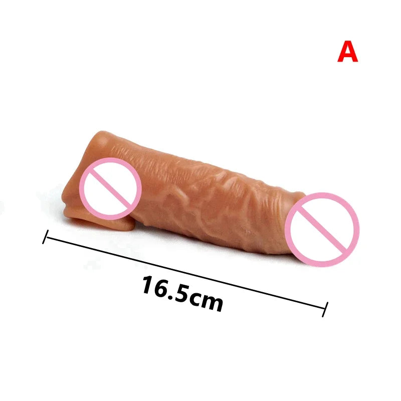 Realistic Penis Extension Cock Sleeve Reusable Silicone Penis Enlarger Delay Condoms For Men Dildo Enhancer Sex Toys