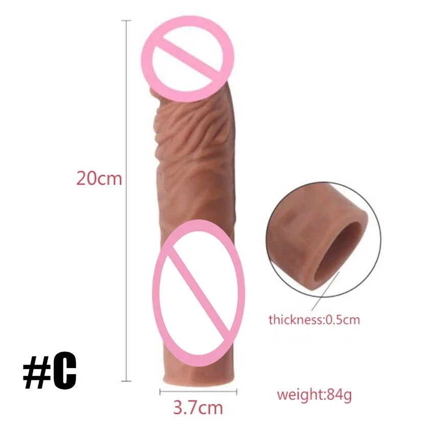 Realistic Penis Extension Cock Sleeve Reusable Silicone Penis Enlarger Delay Condoms For Men Dildo Enhancer Sex Toys