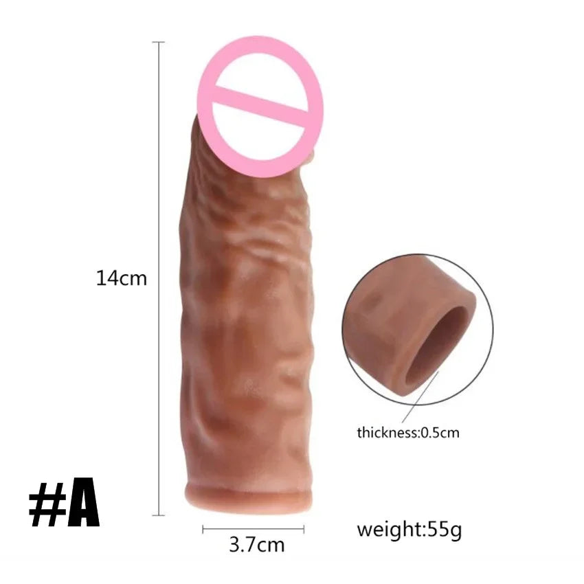 Realistic Penis Extension Cock Sleeve Reusable Silicone Penis Enlarger Delay Condoms For Men Dildo Enhancer Sex Toys