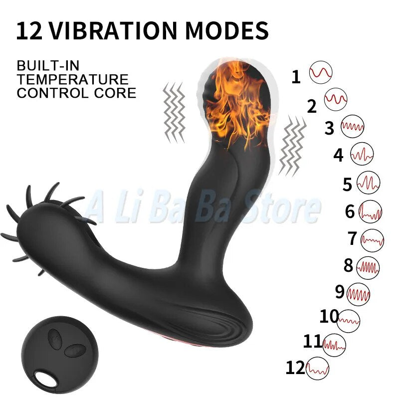 Remote Control Male Prostate Massage Vibrator Anal Plug Silicone Heating Tongue Licking Clitoris Stimulate Sex Toys For Couples