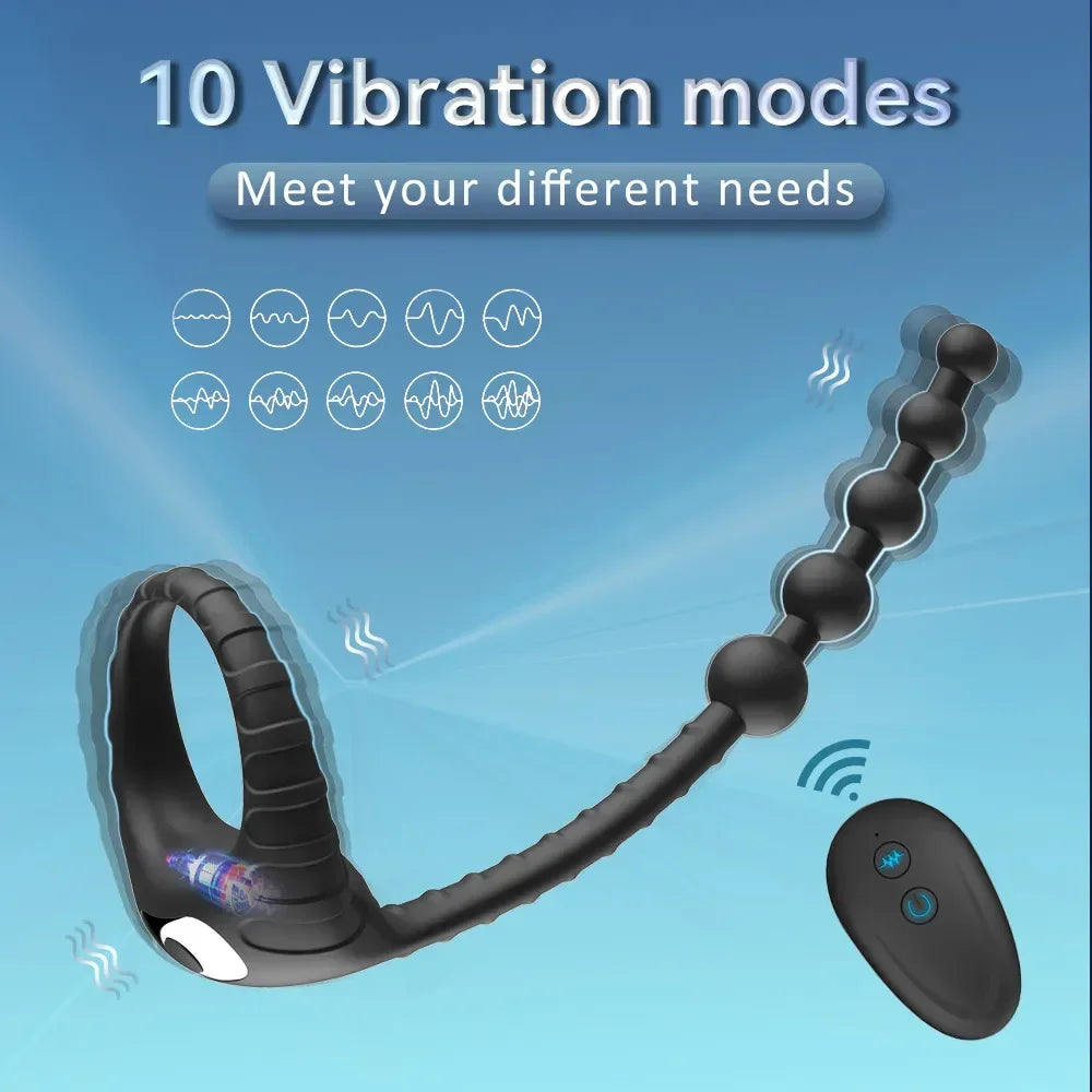 Remote Control Silicone Anal Butt Plug Pull Beads With Cock Ring Vibration  Prostate Massager Sex Toy For Men Adult Games