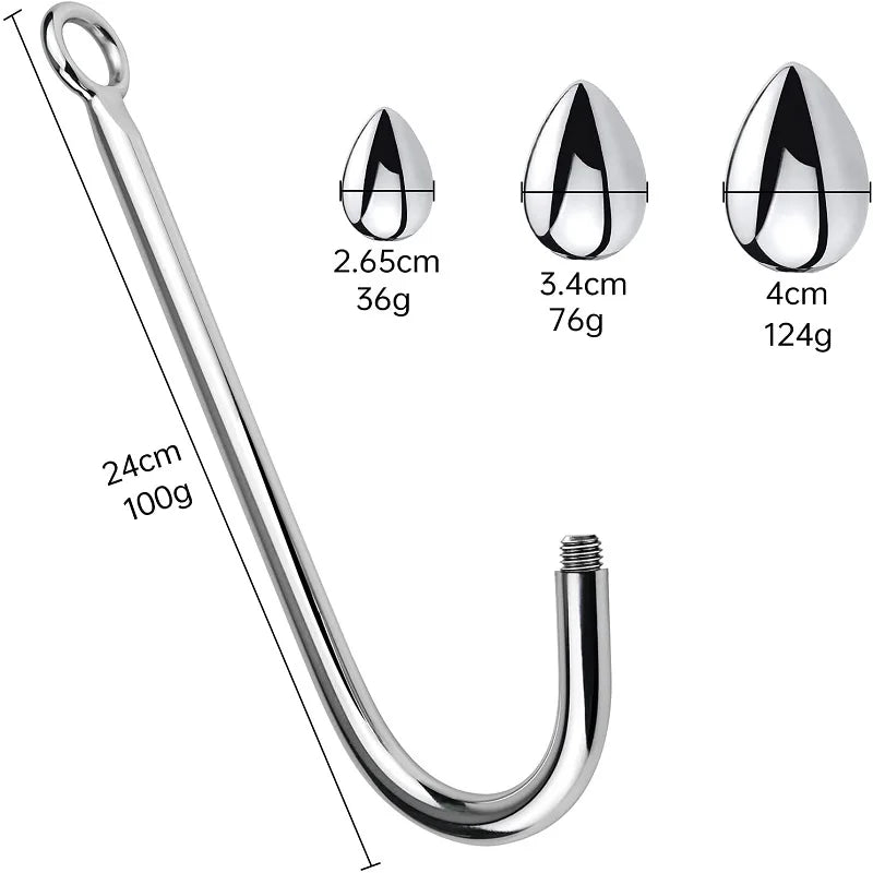 Replaceable 3 size balls choose metal anal hook butt plug beads dilator alluminum alloy sex toy for men women adult game