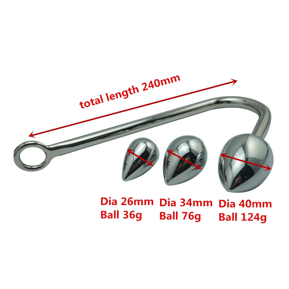 Replaceable 3 size balls choose metal anal hook butt plug beads dilator alluminum alloy sex toy for men women adult game