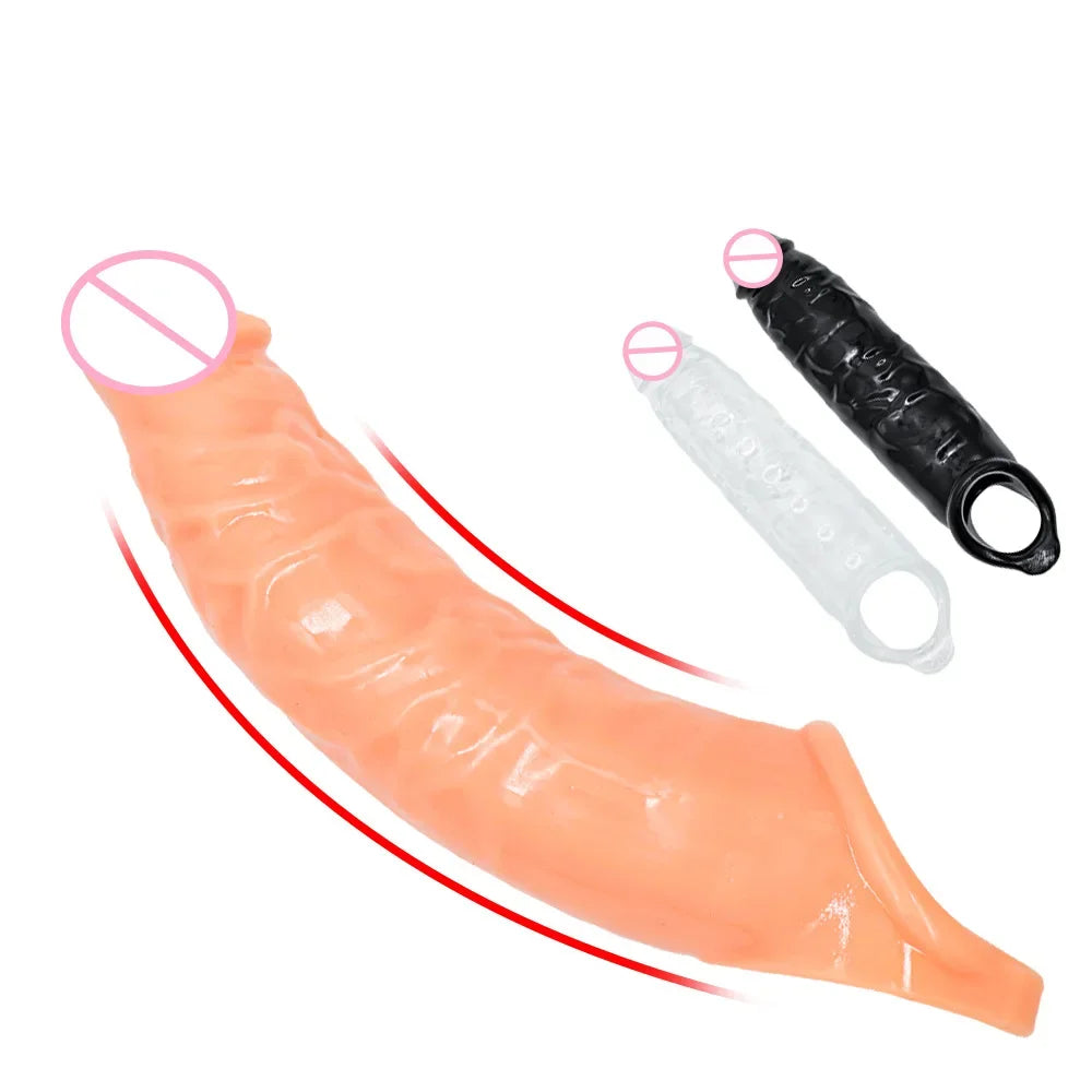 Reusable Big Penis Sleeve Penis Extender Silicone Condom Cock Extension Dick Enlargemen Delayed Ejaculation Sex Toys for Men