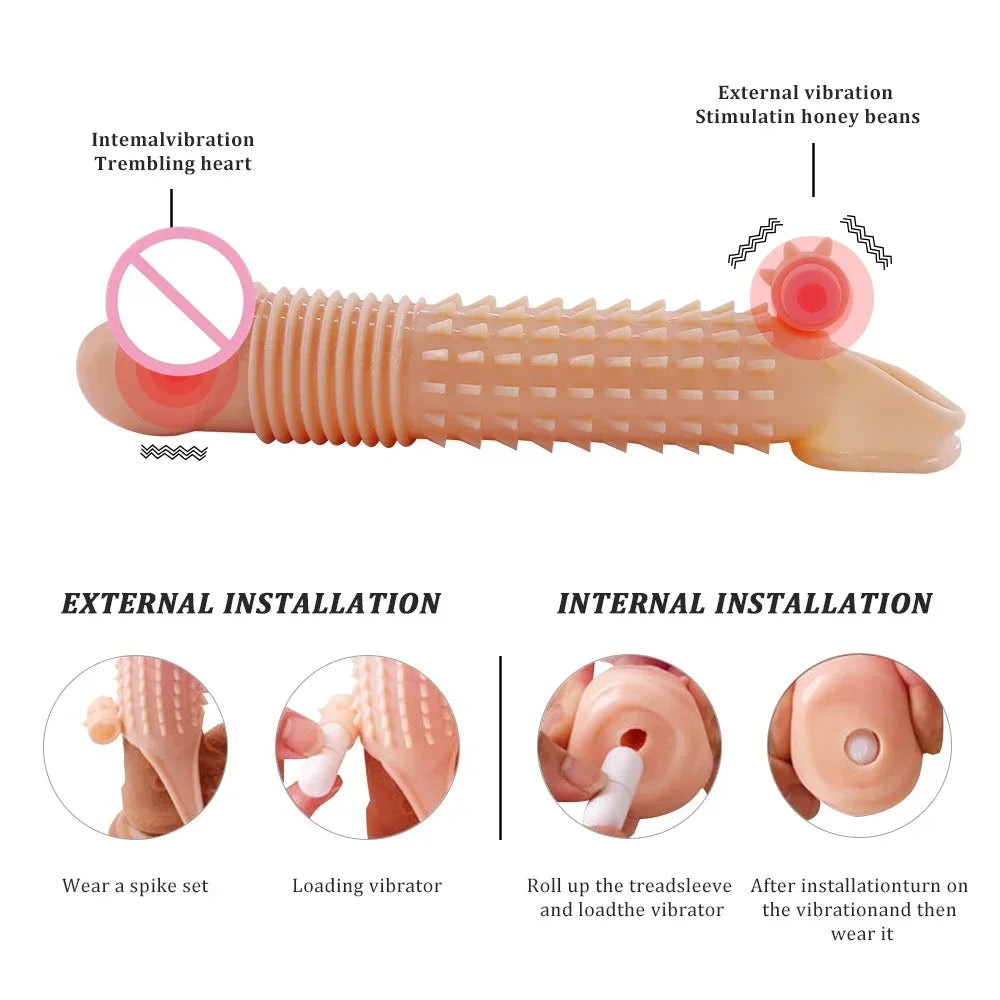 Reusable Cock Sleeve Penis Enlargement Condoms Sex Toys For Men Gay Extender Vibrating Delayed Ejaculation Adults Products 18+