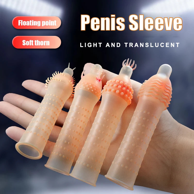 Reusable Condoms Ultrathin Penis Sleeve Delay Ejaculation Sleeve Impotence Erection Thorn Dot G Spot Cover for Sex Adult Men