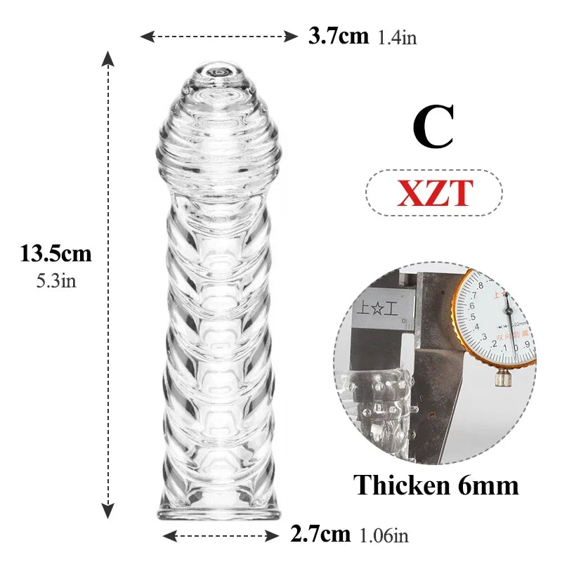 Reusable Extend Crystal Transparent Penis Sleeve G Spot Stimulate Condoms Delay Intimate Goods Products Sex Toys For Couples