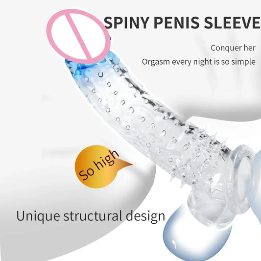 Reusable Gradient Realistic Penis Extension Sleeve Cock Enlarger Sleeve Expansion Delayed Testis Bondage Sex Toys For Men