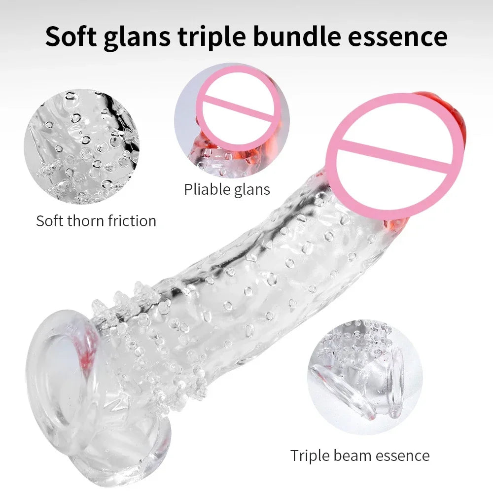 Reusable Gradient Realistic Penis Extension Sleeve Cock Enlarger Sleeve Expansion Delayed Testis Bondage Sex Toys For Men