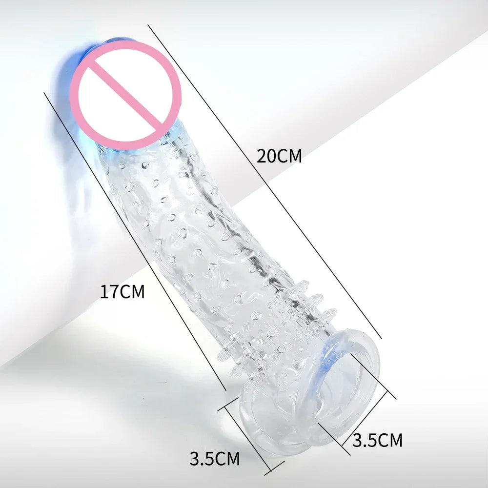 Reusable Gradient Realistic Penis Extension Sleeve Cock Enlarger Sleeve Expansion Delayed Testis Bondage Sex Toys For Men