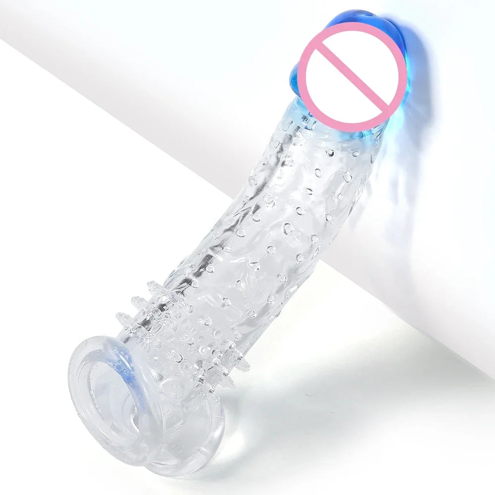 Reusable Gradient Realistic Penis Extension Sleeve Cock Enlarger Sleeve Expansion Delayed Testis Bondage Sex Toys For Men