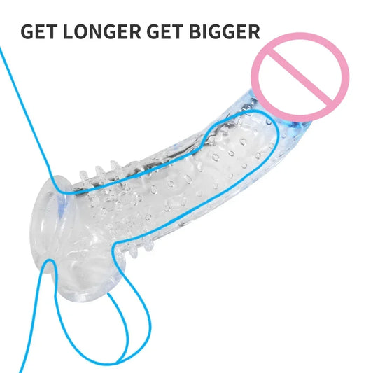 Reusable Gradient Realistic Penis Extension Sleeve Cock Enlarger Sleeve Expansion Delayed Testis Bondage Sex Toys For Men