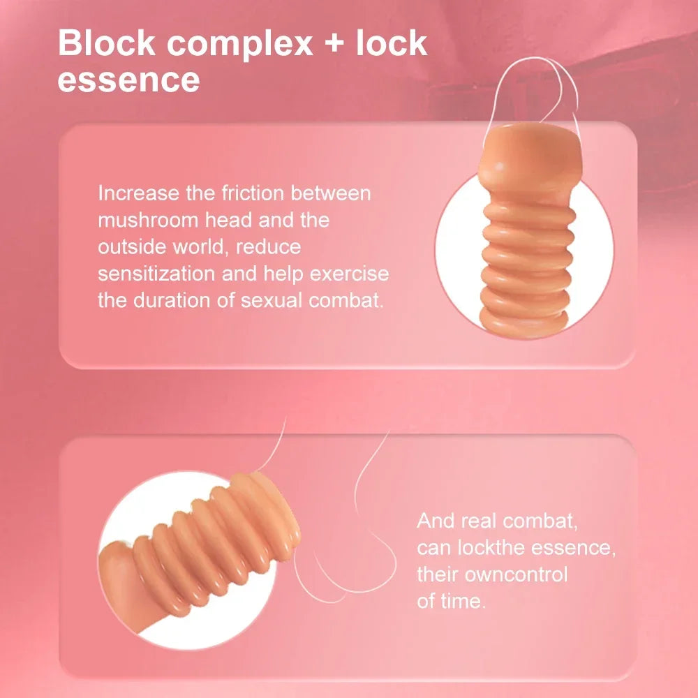 Reusable Penis Enlargement Sleeve Penis Attachment Male Delayed Ejaculation Semen Glans Massager Cover Condoms Sex Toy for Adult