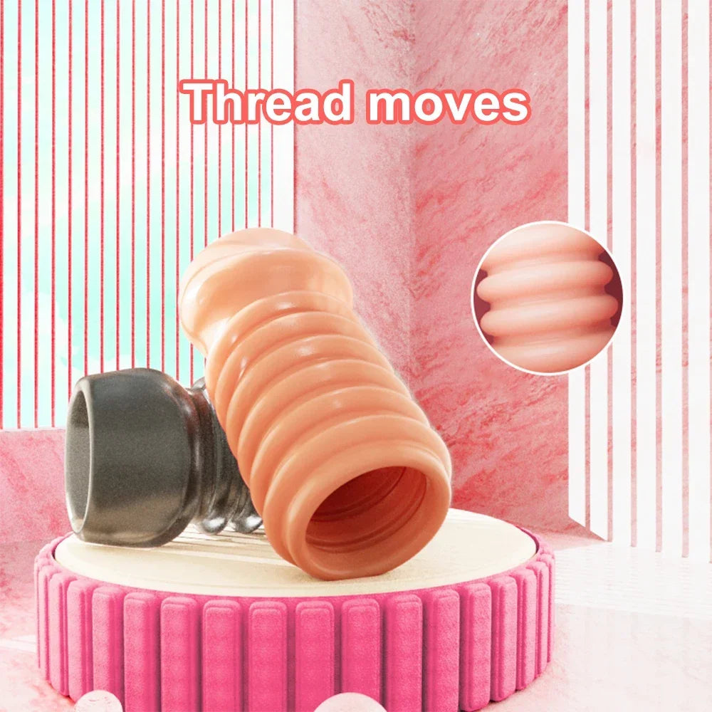 Reusable Penis Enlargement Sleeve Penis Attachment Male Delayed Ejaculation Semen Glans Massager Cover Condoms Sex Toy for Adult