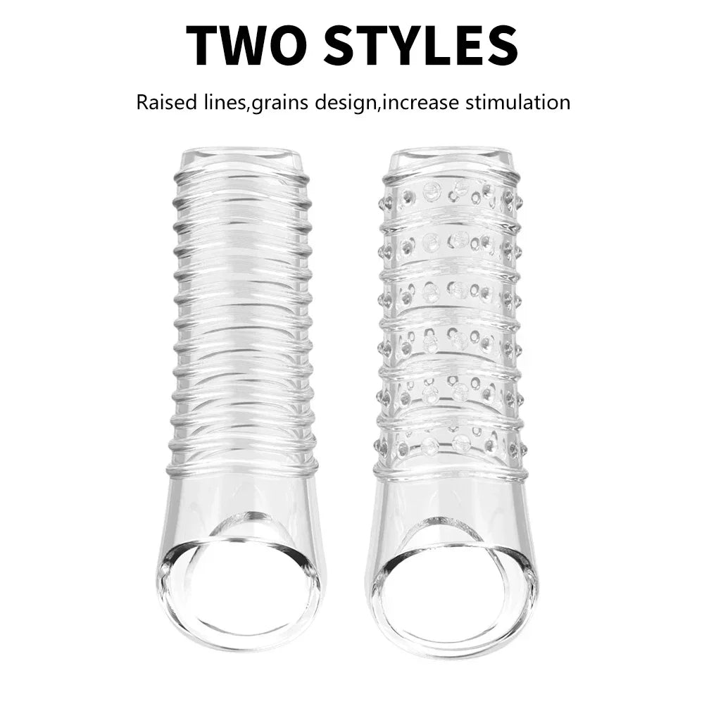 Reusable Penis Extender Cock Rings Delay Ejaculation Penis Condoms Dick Sleeve Silicone Glans Cover Enlargement Sex Toys For Men