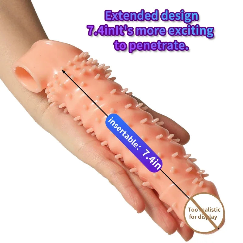 Reusable Penis Ring Condom With Spike Dotted Penis Sleeve For Men Cock Ring Cover on Penis Dick Extensions condom Adult Sex Toys