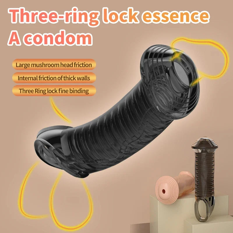 Reusable Penis Sleeve Big Penis Extender Condom Cock Extension Dick Enlargemen Sex Toys For Men Enlargement Time Delay