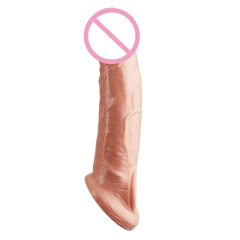 Reusable Penis Sleeve Extender Realistic Penis Condom Silicone Extension Sex Toy for Men Cock Enlarger Condom Sheath Delay