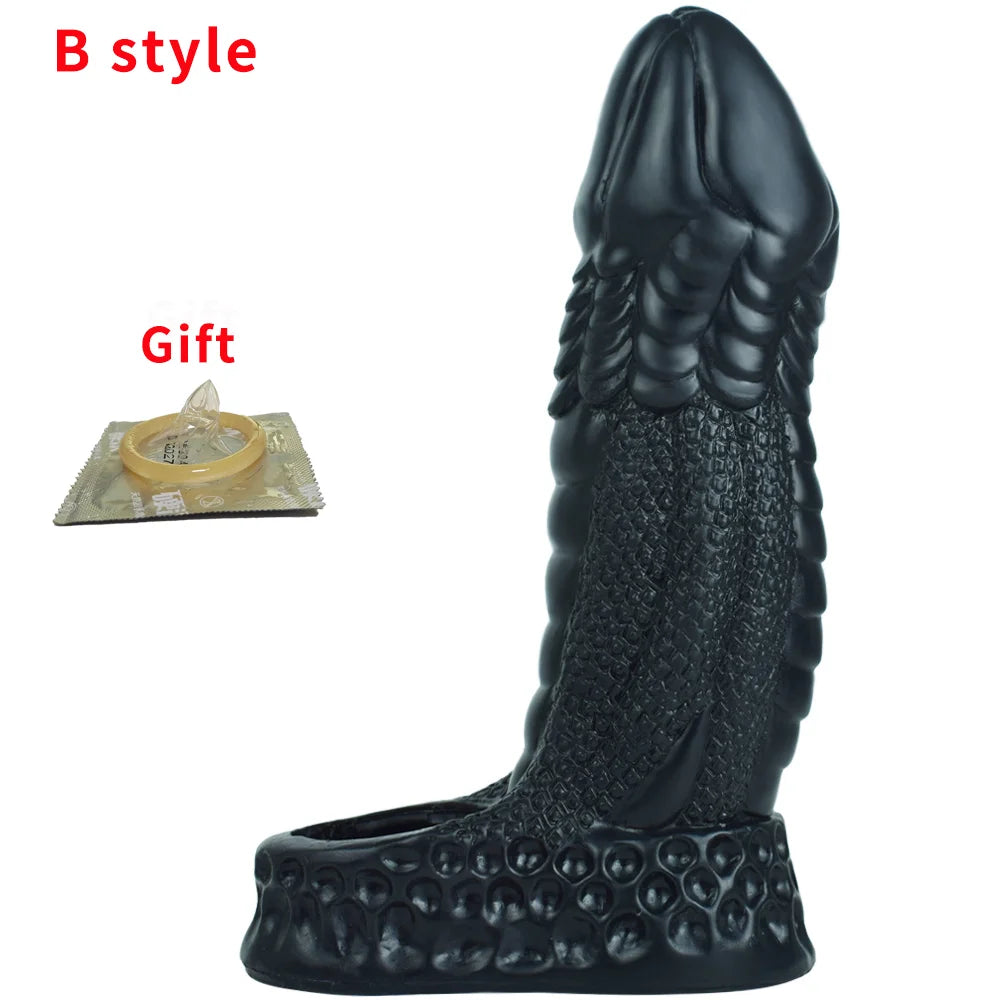 Reusable Silicone Penis Sleeve Big Dick Male Condoms Dog Knot Hollow Dildo Colorful Penis Enlargement Sex Toys For Men Adult 18+