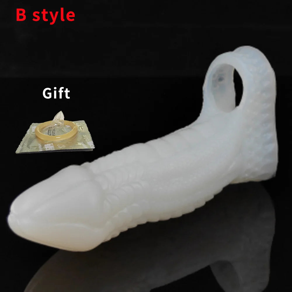 Reusable Silicone Penis Sleeve Big Dick Male Condoms Dog Knot Hollow Dildo Colorful Penis Enlargement Sex Toys For Men Adult 18+