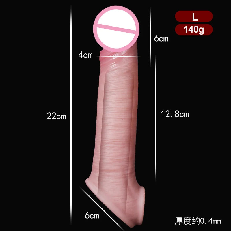 Reusable silicone condom realistic hollow dildos scrotal ring cock sleeve feature adult male penis sex toys for men couples