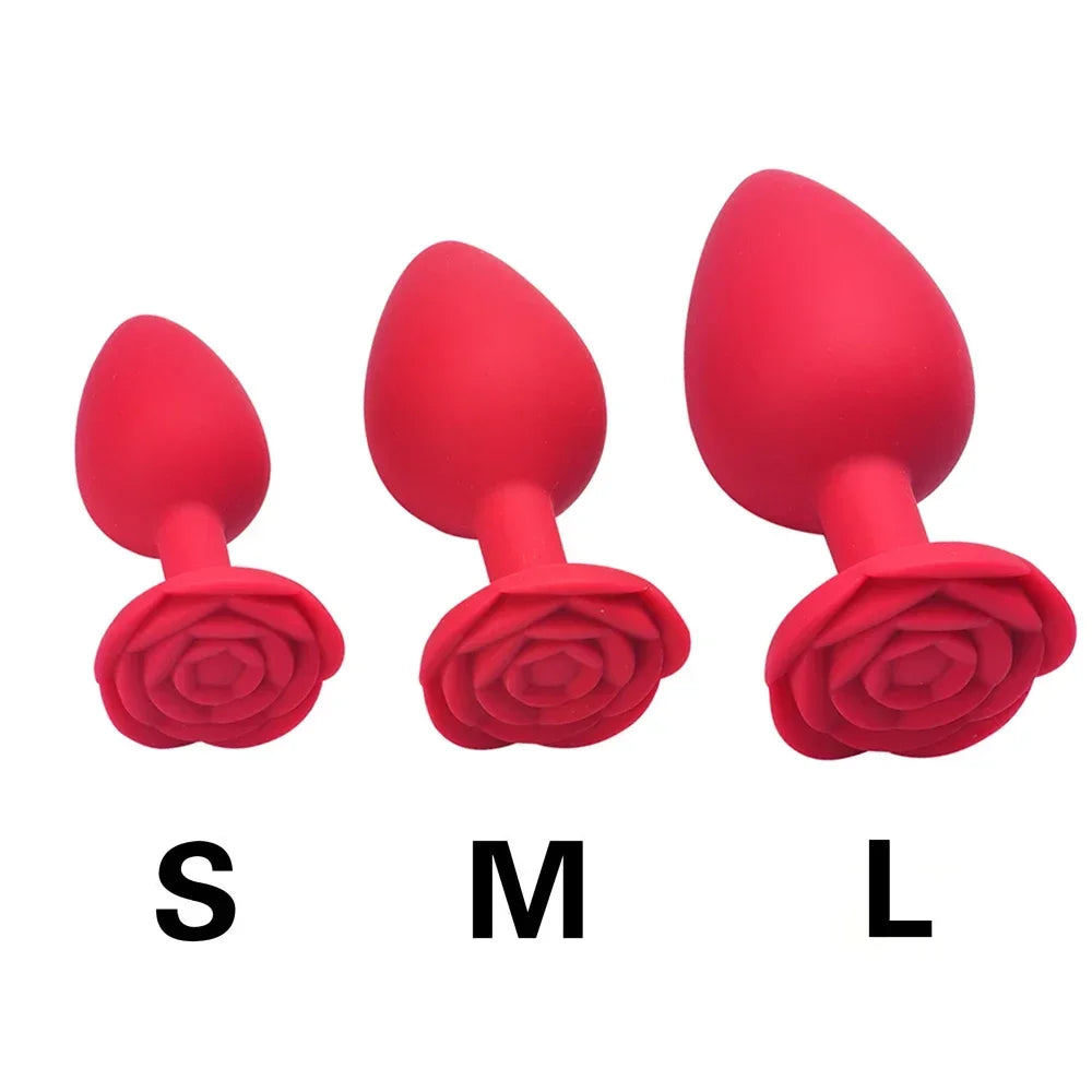 Rose Anal Plug 3 Size Silicone Butt Plugs Stimulator Anal Sex Toys Prostate Massager Anal Trainer Sex Toys for Men Women Couples