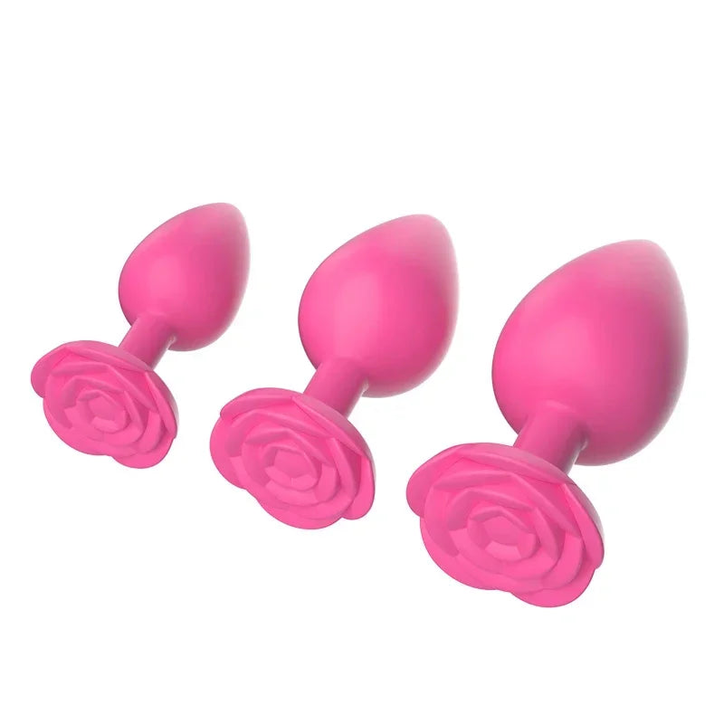 Rose Anal Plug 3 Size Silicone Butt Plugs Stimulator Anal Sex Toys Prostate Massager Anal Trainer Sex Toys for Men Women Couples