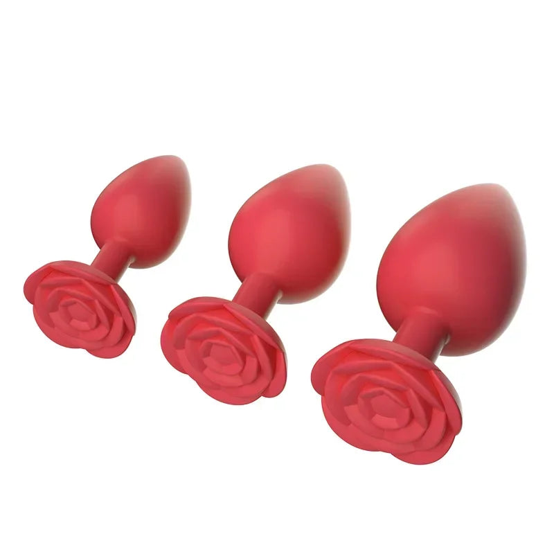 Rose Anal Plug 3 Size Silicone Butt Plugs Stimulator Anal Sex Toys Prostate Massager Anal Trainer Sex Toys for Men Women Couples