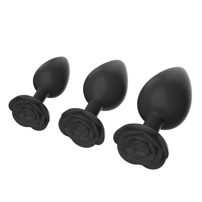 Rose Anal Plug 3 Size Silicone Butt Plugs Stimulator Anal Sex Toys Prostate Massager Anal Trainer Sex Toys for Men Women Couples