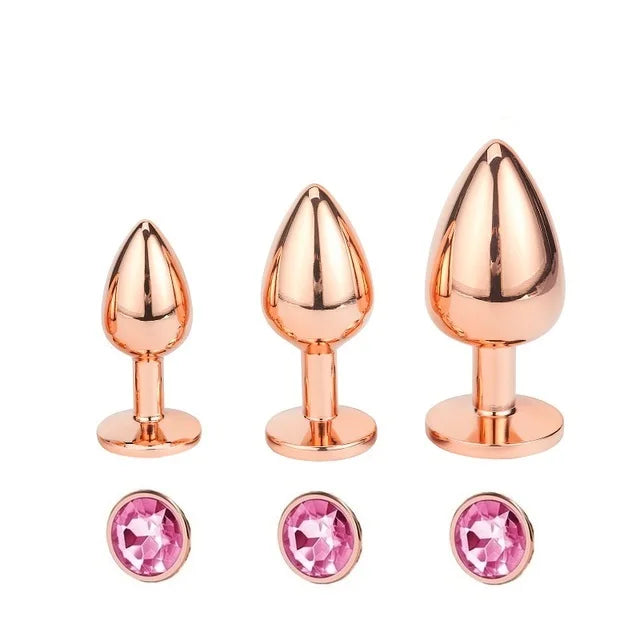 Rose Gold Rainbow Metal Anal Beads Butt Plug Set Colorful Crystal Mini Small Medium Large Anal Plug Jewelry Sex Toy insert dildo