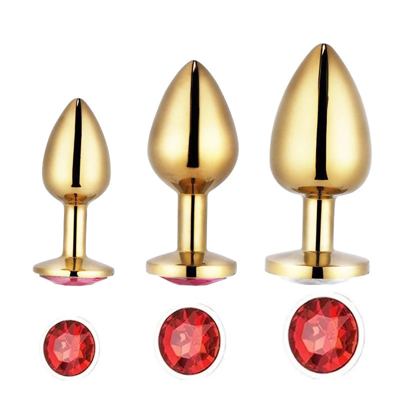 Rose Gold Rainbow Metal Anal Beads Butt Plug Set Colorful Crystal Mini Small Medium Large Anal Plug Jewelry Sex Toy insert dildo