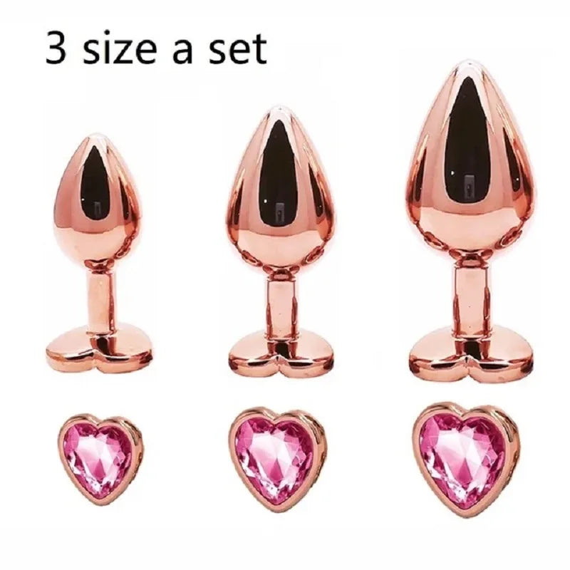 Rose Gold Rainbow Metal Anal Beads Butt Plug Set Colorful Crystal Mini Small Medium Large Anal Plug Jewelry Sex Toy insert dildo