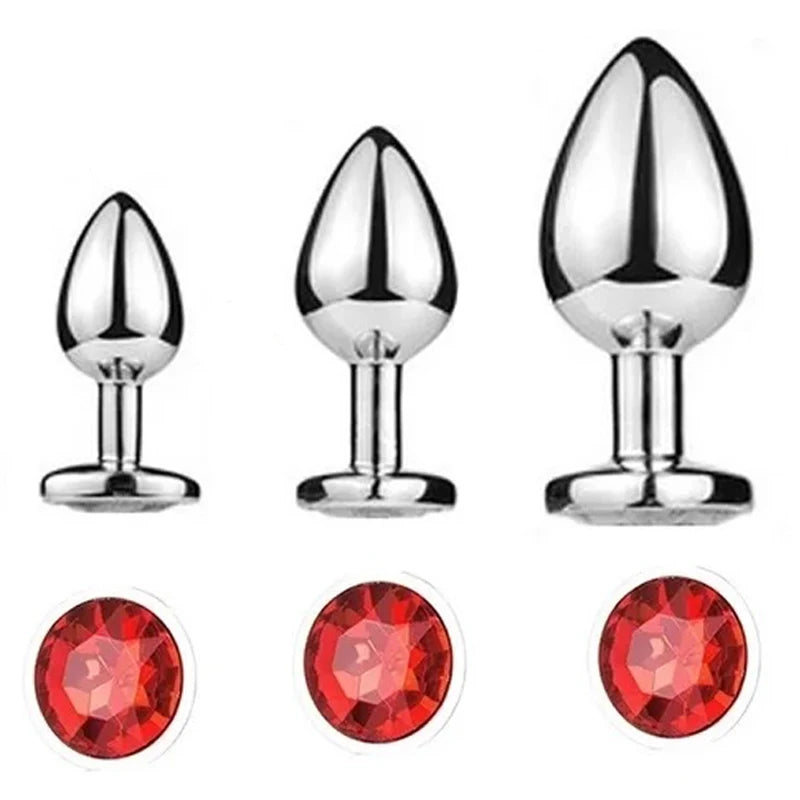 Rose Gold Rainbow Metal Anal Beads Butt Plug Set Colorful Crystal Mini Small Medium Large Anal Plug Jewelry Sex Toy insert dildo