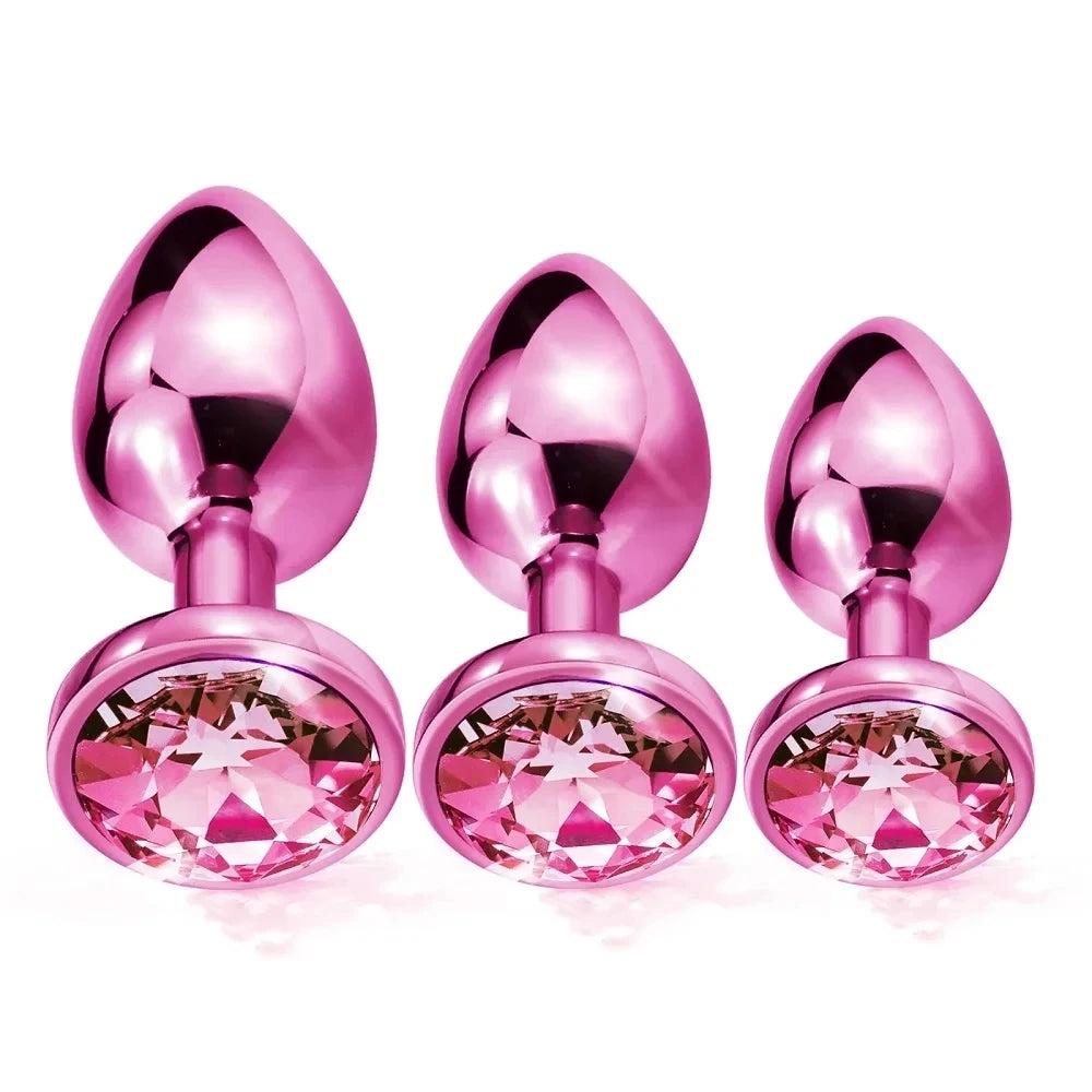 Rose Gold Rainbow Metal Anal Beads Butt Plug Set Colorful Crystal Mini Small Medium Large Anal Plug Jewelry Sex Toy insert dildo