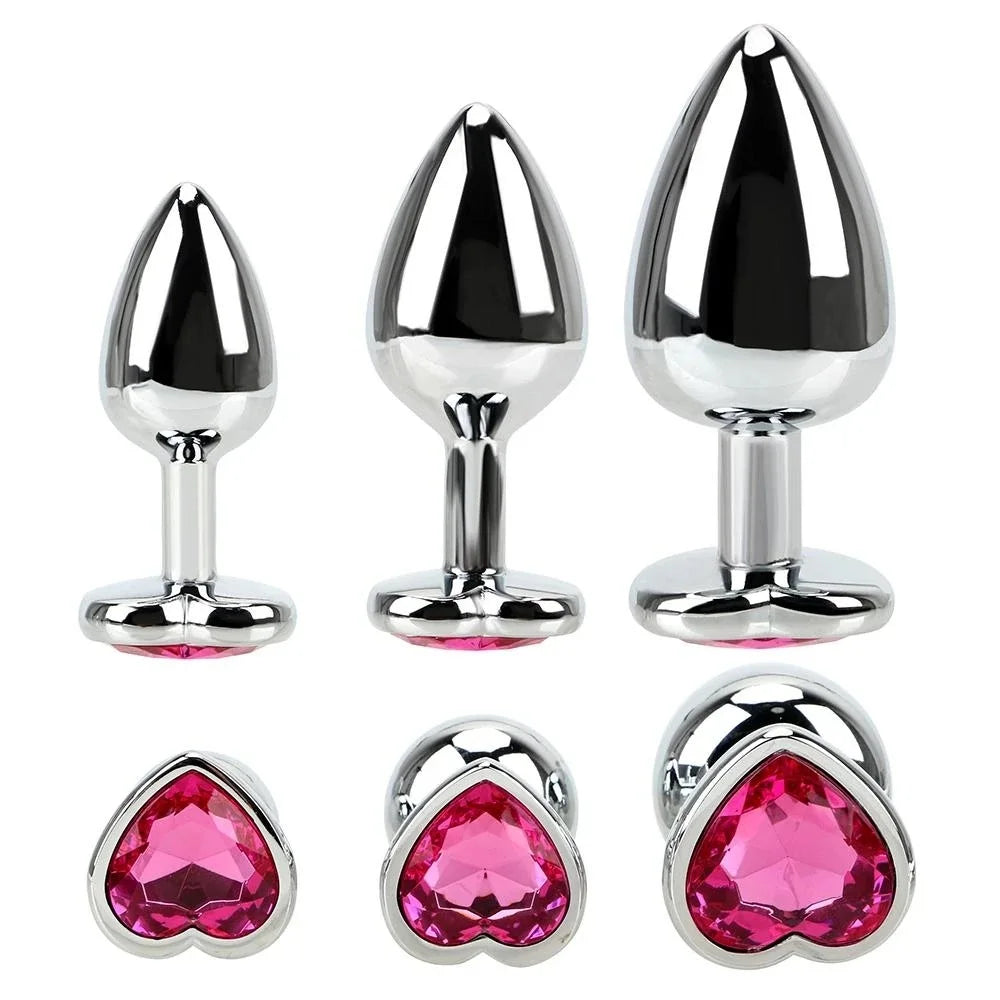 Rose Gold Rainbow Metal Anal Beads Butt Plug Set Colorful Crystal Mini Small Medium Large Anal Plug Jewelry Sex Toy insert dildo