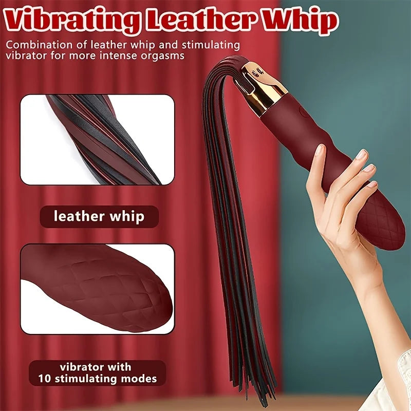 SM Whips Leather Horse Riding Faux Leather Crop Vibrator Soft Silicone Vagina Masturbation Sex Toys Flirtatious Tools Whip Flog