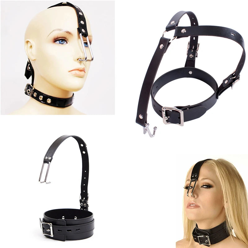 Sex Bondage BDSM PU Leather Nose Hook Collar Neck Harness Restraints Sex Toys for Couples Femdom Restraints Erotic Toys