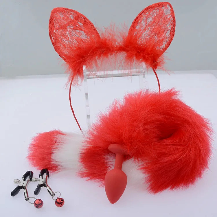 Sex Cute Soft Fox Ears Headbands with Plush Tail Metal Anal Plug Erotic Cosplay Adult sex Accessories BDSM Toys for Couple