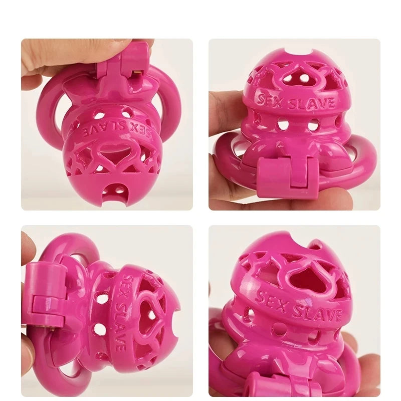 Sex Slave Sissy Pink Male Chastity Device With 4 Sizes Base Rings정조대 ,Gay Cock Cage콕링 ,Restraint Penis Cage,BDSM Sextoys For Man