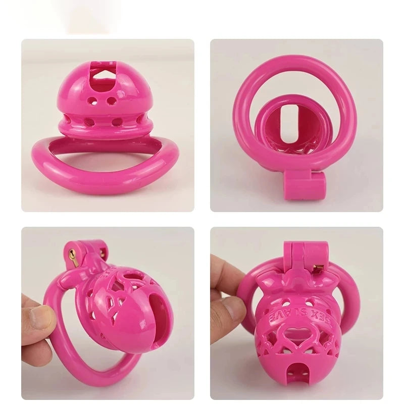 Sex Slave Sissy Pink Male Chastity Device With 4 Sizes Base Rings정조대 ,Gay Cock Cage콕링 ,Restraint Penis Cage,BDSM Sextoys For Man