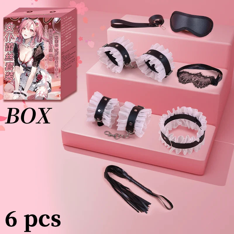 Sexy Leather BDSM Kits Handcuffs Whip Gag Nipple Clamps Lace Sex Bondage Set Sex Games Sex Toys For Couples Erotic Accessories