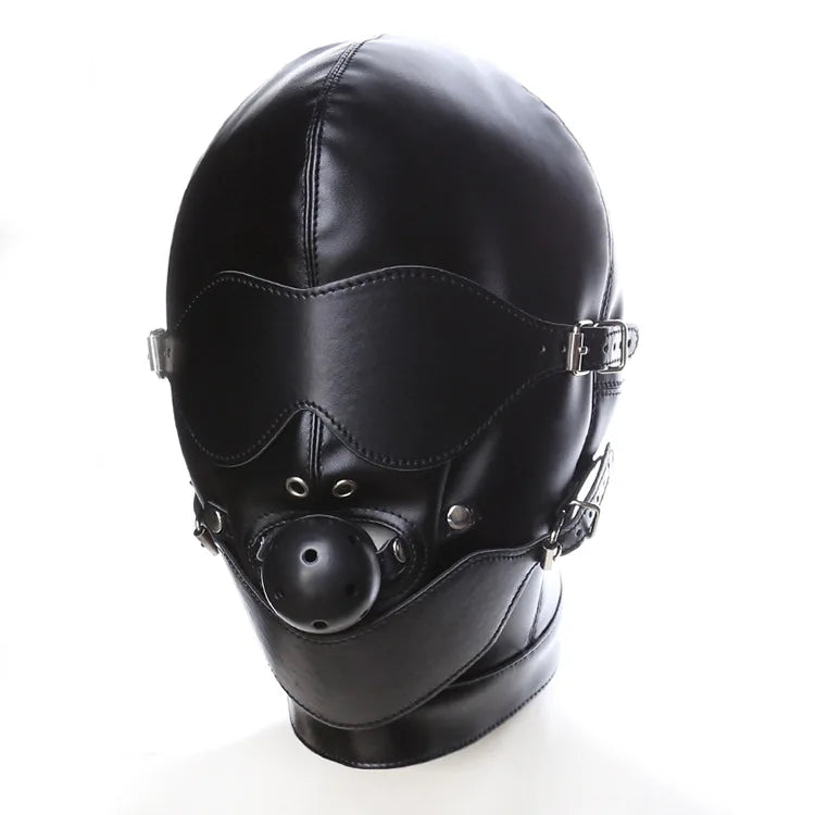 Sexy PU Leather Open Mouth Gag Hood Slave Head Gear Eye Restraints Roleplay BDSM Eye Mask Restraints Erotic Sex Toys for Couple