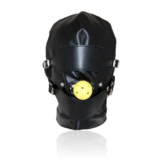 Sexy PU Leather Open Mouth Gag Hood Slave Head Gear Eye Restraints Roleplay BDSM Eye Mask Restraints Erotic Sex Toys for Couple