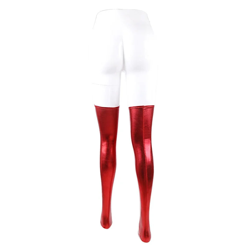 Sexy Shiny PU Leather Wetlook Thigh High Stockings Women Wet Look Latex Style Thigh-Highs Punk Hen Party  Wear Outfit