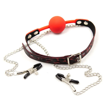 Sexy Toys PU Leather Open Mouth Gag Ball with Chain Nipple Clip Oral Open  Bondage Adult Games Erotic Sex Toy for Couple