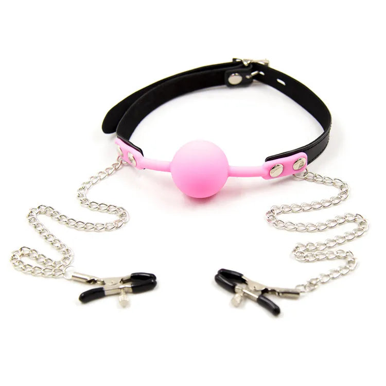 Sexy Toys PU Leather Open Mouth Gag Ball with Chain Nipple Clip Oral Open  Bondage Adult Games Erotic Sex Toy for Couple