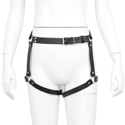 Sexy Women PU Leather Garter Punk Body Harness Belt Strap Waist Leg Thigh Suspenders New Black Waist To Thigh Handcuffs